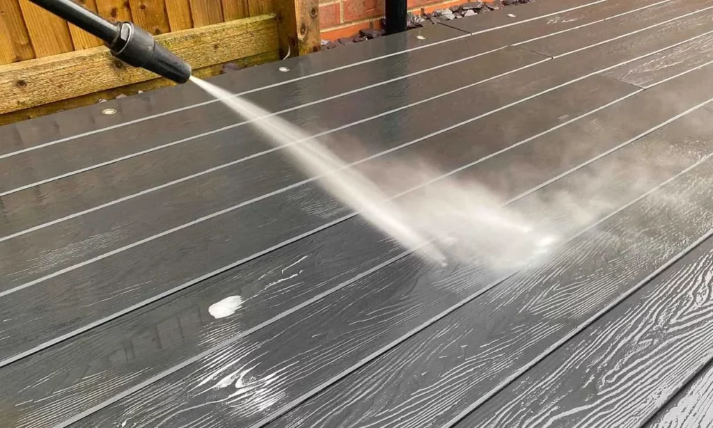 After cleaning, rinse your deck and surrounding areas to remove all residue.