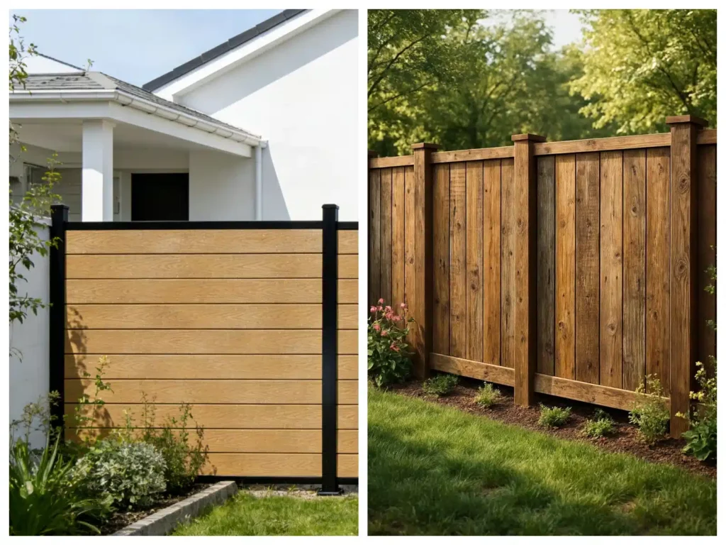 Close-up Comparison of Wooden Fence Decay vs. WPC Fence Durability