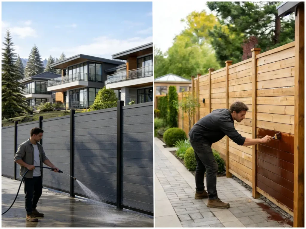 Comparison of WPC Fence Easy Cleaning vs. Wooden Fence Requiring Paint Maintenance