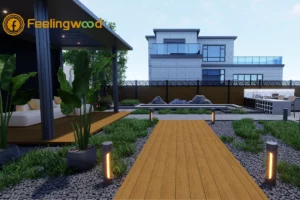 Luxury Canadian residential outdoor patio featuring Feelingwood WPC decking and fencing, showcasing modern exterior renovation design with low-maintenance, durable materials for long-term value.