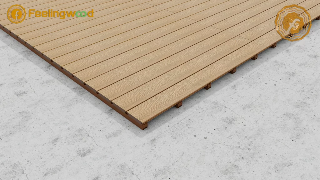 Completed WPC decking surface showing aligned boards and stable joist substructure on Canadian installation site