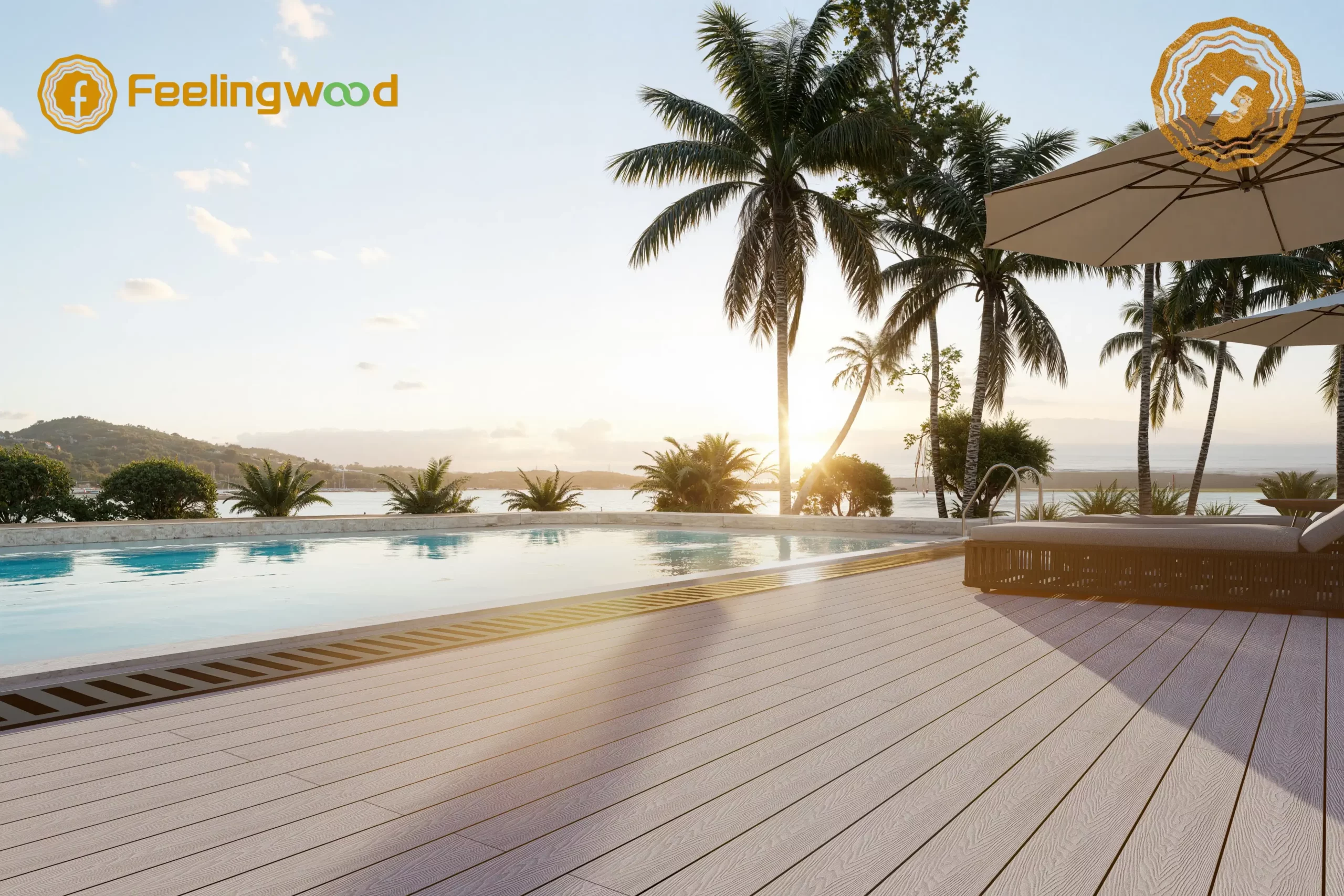Completed WPC decking at poolside, showing aligned boards and stable joist substructure with scenic outdoor view in Canadian installation site