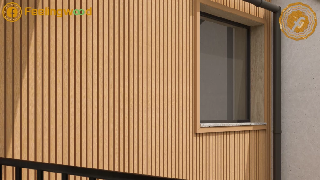 close-up view of modern home exterior cladding made of WPC showing texture and finish