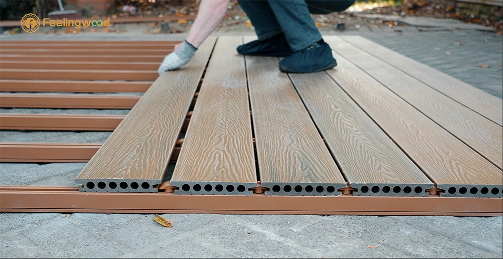 How to Build a Floating Deck - Install the Rest Boards and Clips
