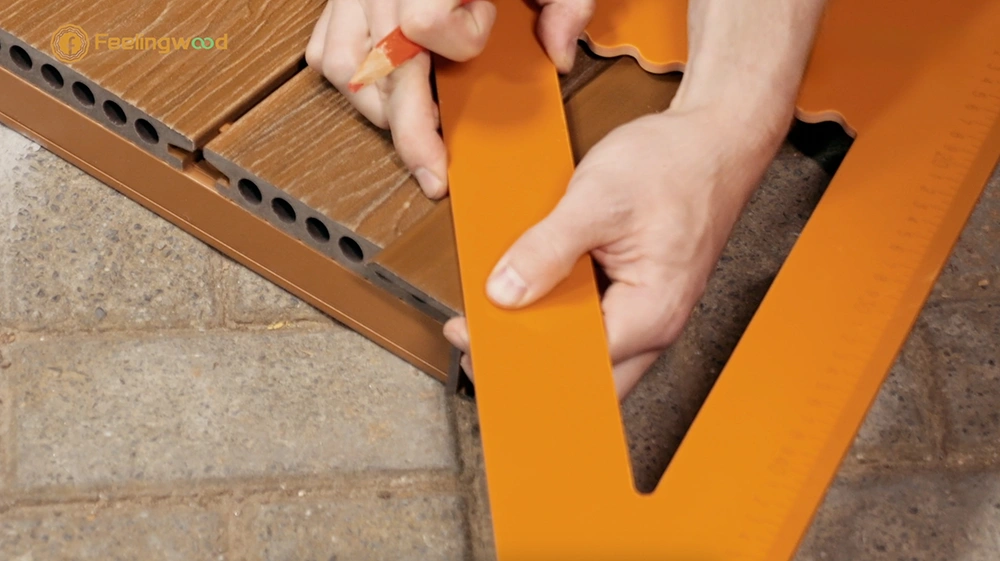 How to Build a Floating Deck - Cut two end covers at a 45-degree angle
